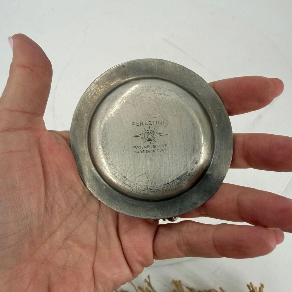 Vintage Pewter Norwegian Mini Plate Trinket Dish-Perletinn-Made in Norway